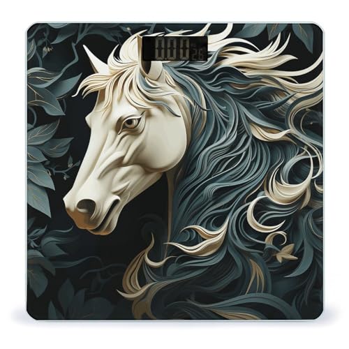 Balanza digital de baño con diseño de caballo y vidrio templado miniatura 1