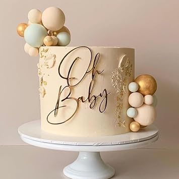 Oh Baby Cake Topper, Golden Acrylic Babyshower Party Cake Decoration, Baby Baptism or Gender Reveal Party Cake Decoration