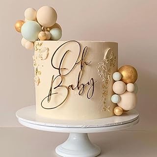 Oh Baby Cake Topper, Golden Acrylic Babyshower Party Cake Decoration, Baby Baptism or Gender Reveal Party Cake Decoration