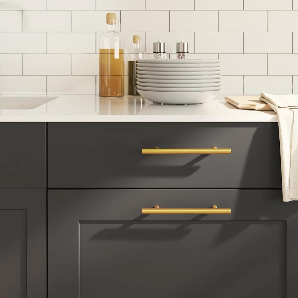 Möbelgriffe 10 Stk. Golden, Edelstahl Möbelgriff 128 mm Lochabstand, Schrankgriff für Front Tür Schublade Schrank Küche Bad Wohnzimmer Flur Garderobe Kommode, 192 x 32 mm