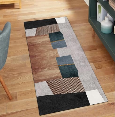 Alfombra de pasillo de 70 x 110 cm decoración hogar alfombra larga antideslizante gris marrón 2