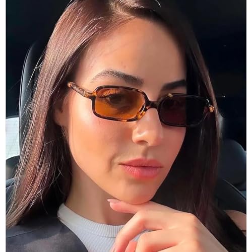 Retro Rectangle Sunglasses for Women Trendy Cute 90s Small Narrow Rectangular Sunglasses2