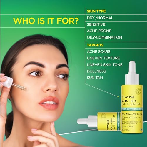 Image of Twasa 8% AHA + 2% BHA Exfoliating Face Serum For Reduces Excess Oil, Fights Acne | Skin Renewal, Improved Skin Texture, Brightening & Even Skin Tone, Men & Women | 30ml