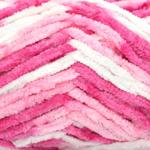 Image of 100g Velvet Chenille Yarn for Crocheting,Pink Gradient Fluffy Velvet Plush Thick Soft Chunky Chenille Baby Blanket Yarn for Crocheting Knitting Beginners（Pink Gradient）