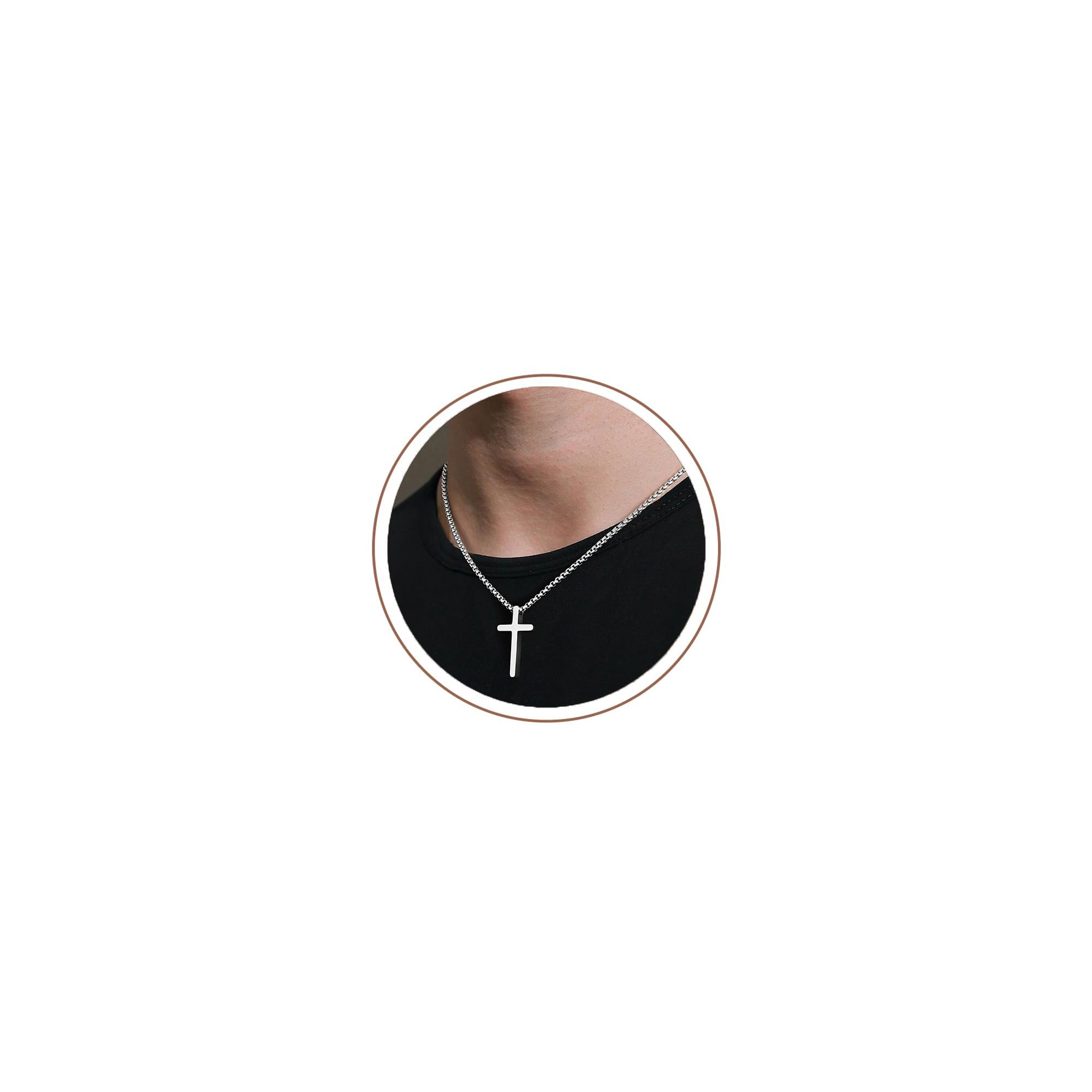 TINGN Kreuz Kette für Herren und Jungen Silber Farben Edelstahl Schlichte Kreuz Anhänger Halskette für Herren Einfache Schmuck Schatulle Kette 16"-24" Christliche Taufkreuz Geschenke