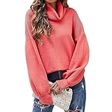 Suéter de punto para mujer, suéter de punto de manga larga de manga larga con cuello alto para mujer para citas, Rojo -, XL