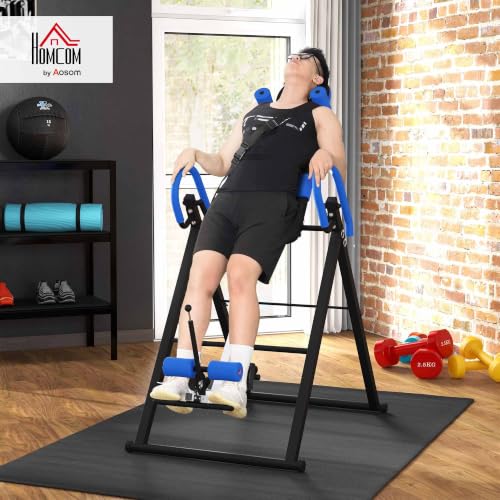 HOMCOM Table d'Inversion de Musculation Pliable 3 Niveaux Acier Bleu Noir – vue 2