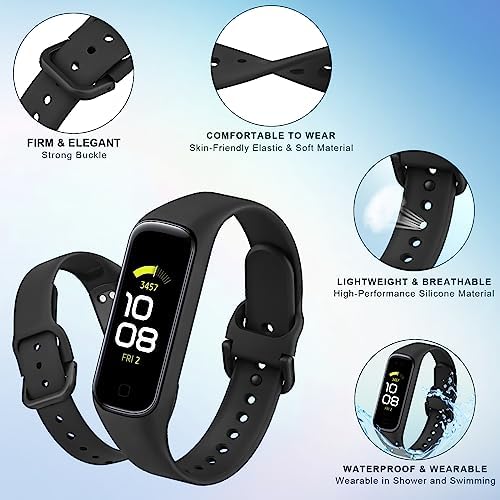 Vancle 3 Stück Armband für Samsung Galaxy Fit 2 Armband für Damen Herren, Weiches TPU Silikon Uhrenarmband Wasserdichtes Sport Ersatzarmband für Samsung Galaxy Fit2, Schwarz/Schwarz/Schwarz