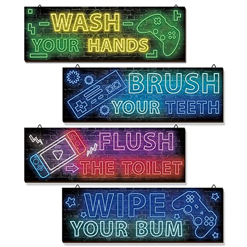 YLOLUL 4 Pcs Neon Gaming Wall Art for Teen Boys & Kids Bedroom Playroom