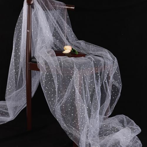 Premium 54" x 10 Yards White Glitter Tulle Fabric Roll - Sequin-Embellished Mesh for Tutu Skirts, Dressmaking, and Elegant Party Decorations 4 Premium 54" x 10 Yards White Glitter Tulle Fabric Roll - Sequin-Embellished Mesh for Tutu Skirts, Dressmaking, and Elegant Party Decorations - Image 3