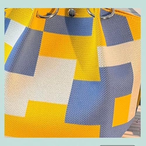 Bolso tote para mujer, bolso de cubo tejido mini, bolso tote tejido para viaje con rayas o cuadrados, bolso de ganchillo para regalos de cumpleaños y festividades miniatura 5
