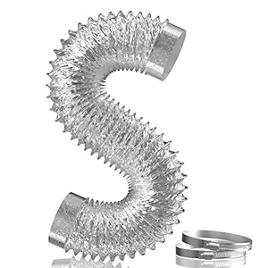 6 Inch Ducting, Hon&Guan Non-Insulated 8FT Flex Duct, Aluminum Dryer Vent Hose for HVAC Ventilation with 2 Clamps