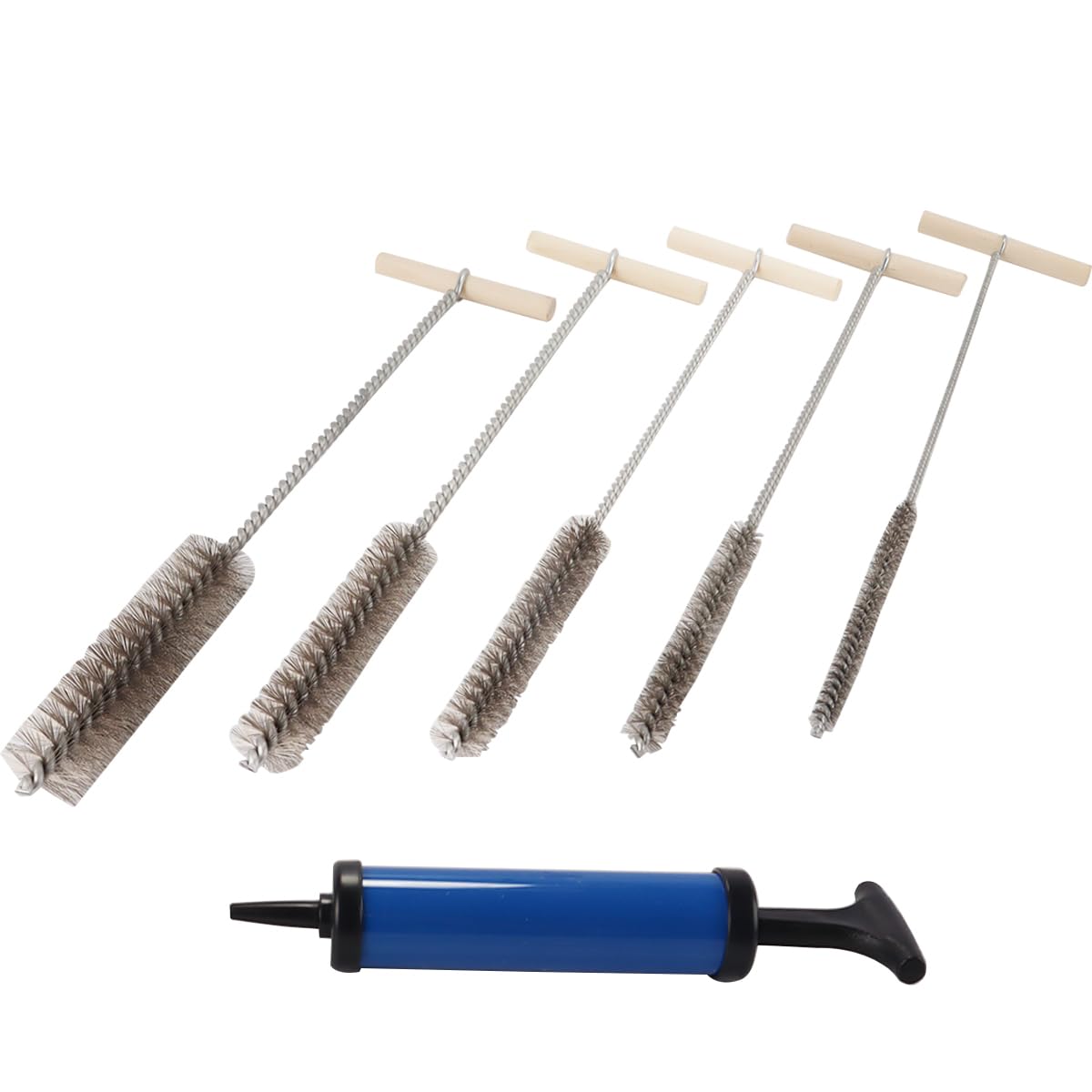 Enwye 6-piece Pipe Cleaning Brush Set with Pipe Cleaner and Air Pump, 8mm/12mm/16mm/20mm/25mm Drill Hole Brushes