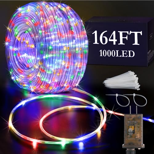 KNONEW 164FT 1000LED Rope Lights for Outside,Outdoor String Lights Waterproof 8 Modes Clear Tube...