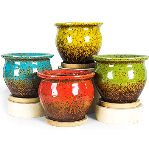 ARTKETTY-Succulent-Pots-4-Pack-Small-Plant-Pots-with-Drainage-Tray-45-Inch-Ceramic-Pots-for-Indoor-Succulent-Plants-Colorful-Cactus-Flower-Planters-Birthday-Gifts-for-Women ARTKETTY Succulent Pots 4 Pack Small Plant Pots with Drainage Tray 45 Inch Ceramic Pots for Indoor Succulent Plants Colorful Cactus Flower Planters Birthday Gifts for Women