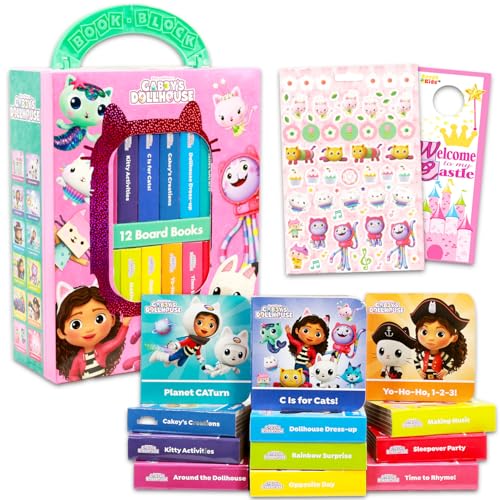 Image of Dreamworks Gabby's Dollhouse Board Books Set Toddlers Babies Bundle - Pack of 12 Chunky My First Library Stackable Blocks Plus Stickers, More | Gabby's Dollhouse Books for Infants