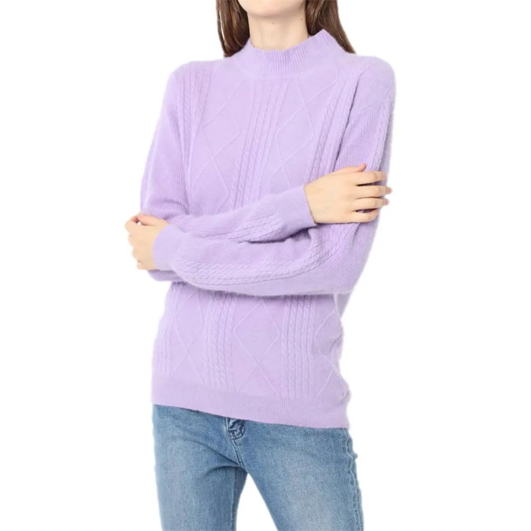 Vogrtcc Maglione da Donna in Cashmere Intrecciato Autunno Inverno, Camicia con Fondo Lavorato A Maglia, Pullover A Collo Mezzo Alto, Addensato E Allentato