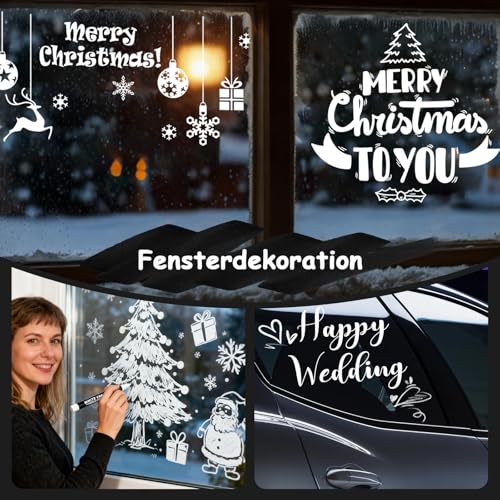 Hueritfly Weiß Kreidestifte für Fenster, Glas, Tafel Abwaschbar, 6 Stück Kreidemarker 3mm & 6mm Umkehrbare Spitze