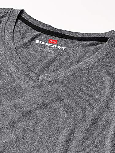 Hanes Women's Sport Cool Dri Performance Long Sleeve V-Neck Tee, Black Heather, X Large