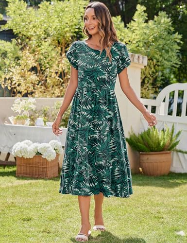 Image of Zeagoo Women Summer Midi A Line Dress Short Sleeve Casual Flowy Tiered Beach Long Sundress with Pockets 2026 Vacation Travel