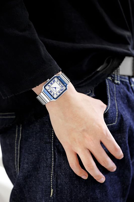 Image of Giordano Analog Watch for Men with Square Textured Dial, Roman Numerals, Quartz Movement and Stainless Steel Strap