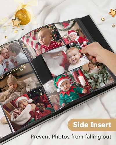 Yuforr Fotoalbum 6x4 Einschubfach, 1000 Fototaschen, Leinenfotoalbum für Familienfeiern, Hochzeitstage, Album für Fotos im Quer- und Hochformat (10x15 cm) – Schwarz