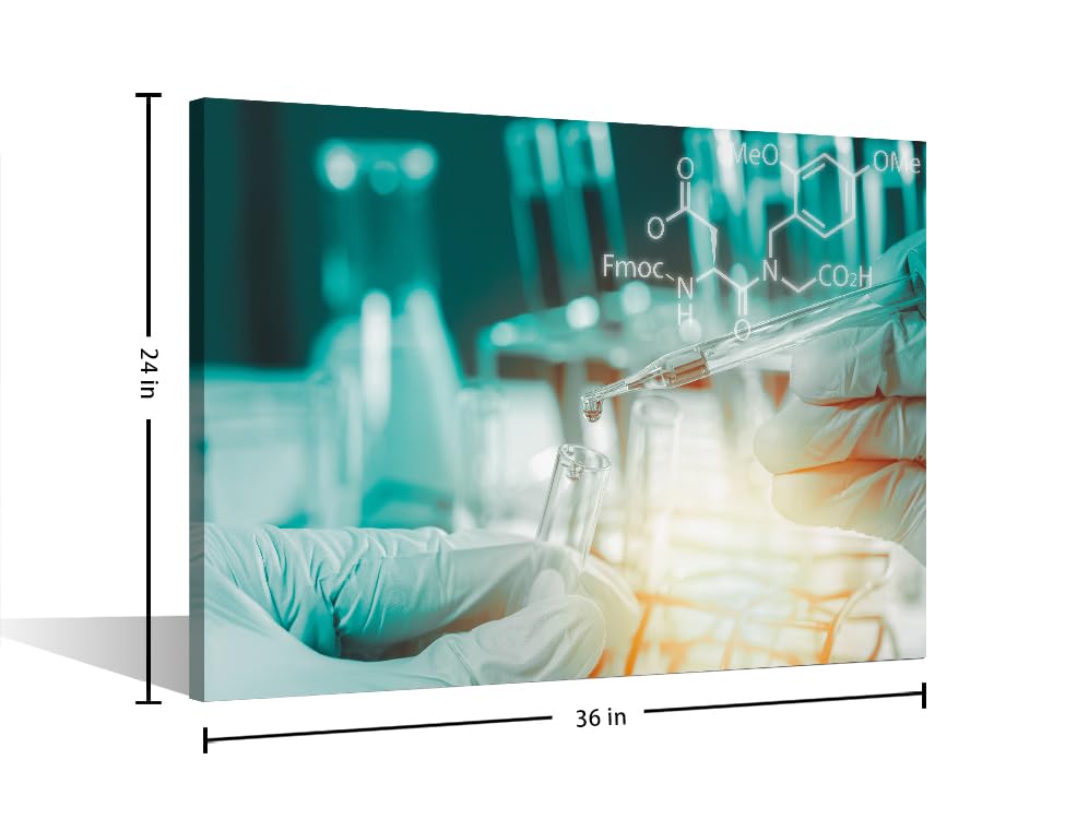 Image of Clinical Laboratory Artwork Canvas Wall Art Scientist Hand Holding Test Tubes Laboratory Research Painting Bedroom Living Room 1 Pieces Wall Decor for Living Room Framed Ready to Hang , 24 inchWx36 inchH