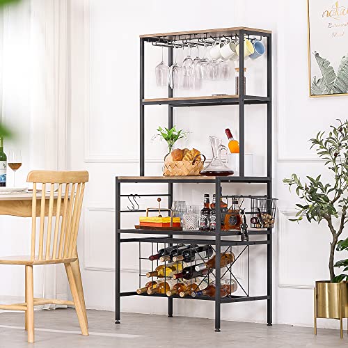 Coffee Bar Cabinet With Glass Holder,Wine Rack Freestanding Floor,Wine Rack Table With Mug Rack And Bottle Holder, Floor Liquor Wine Cabinet Storage, Multi-Use Bar Cabinet For Home Kitchen Dining Room #TOP1