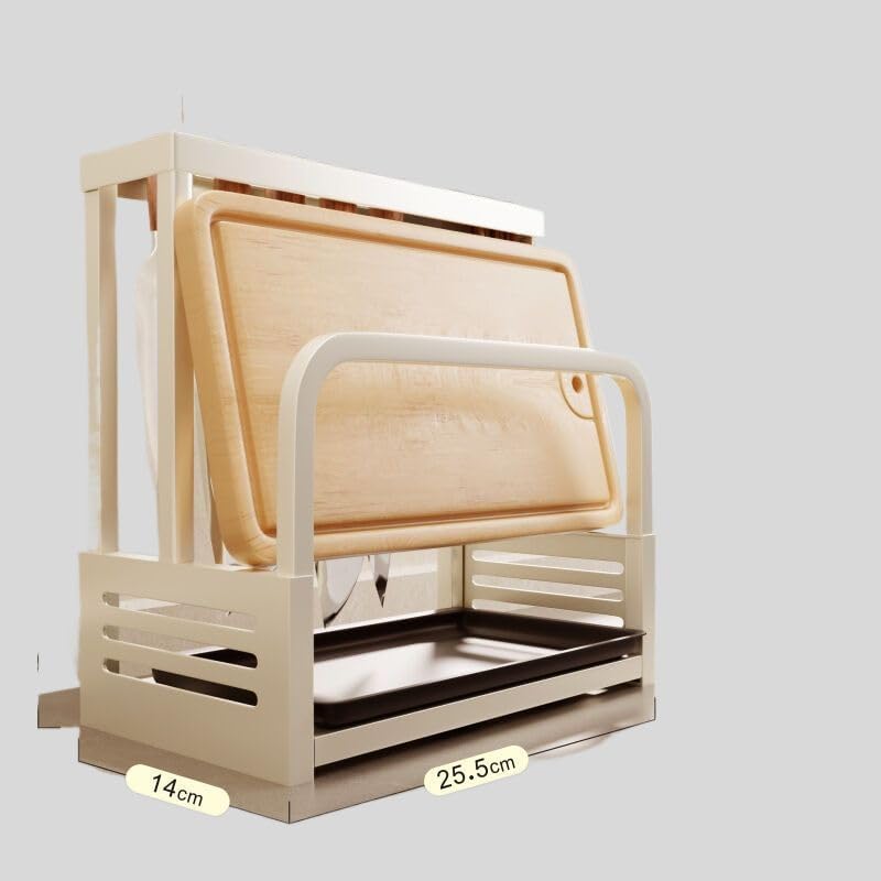 キッチンとバスルーム用の多機能シンク下収納ラック - 頑丈なまな板とナイフホルダーオーガナイザー、エレガントなホワイトデザイン