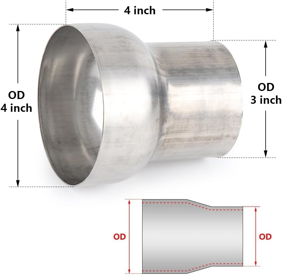 A-KARCK Exhaust Adapter Connector 3" OD to 4" OD, Exhaust Pipe Reducer 4" Overall Length 304 Stainless Steel