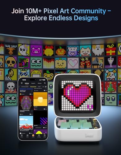 Image of Divoom Ditoo Pro Retro Pixel Art Game Bluetooth Speaker with 16X16 LED App Controlled Front Screen (White)