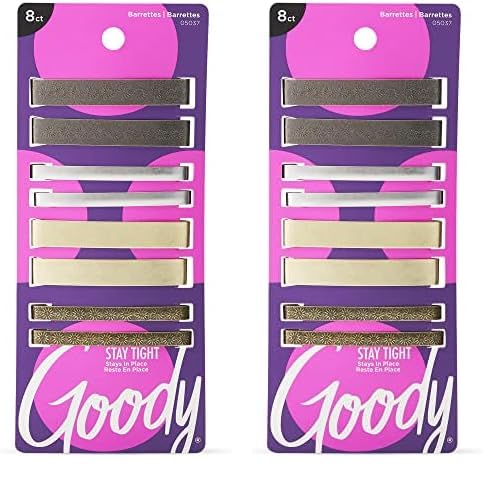 Goody Hair Barrettes Clips - 8 Count, Assorted Colors - Slideproof and Lock-In Place - Suitable for All Hair Types - Pain-Free Hair Accessories for Men, Women, Boys, and Girls - All Day Comfort