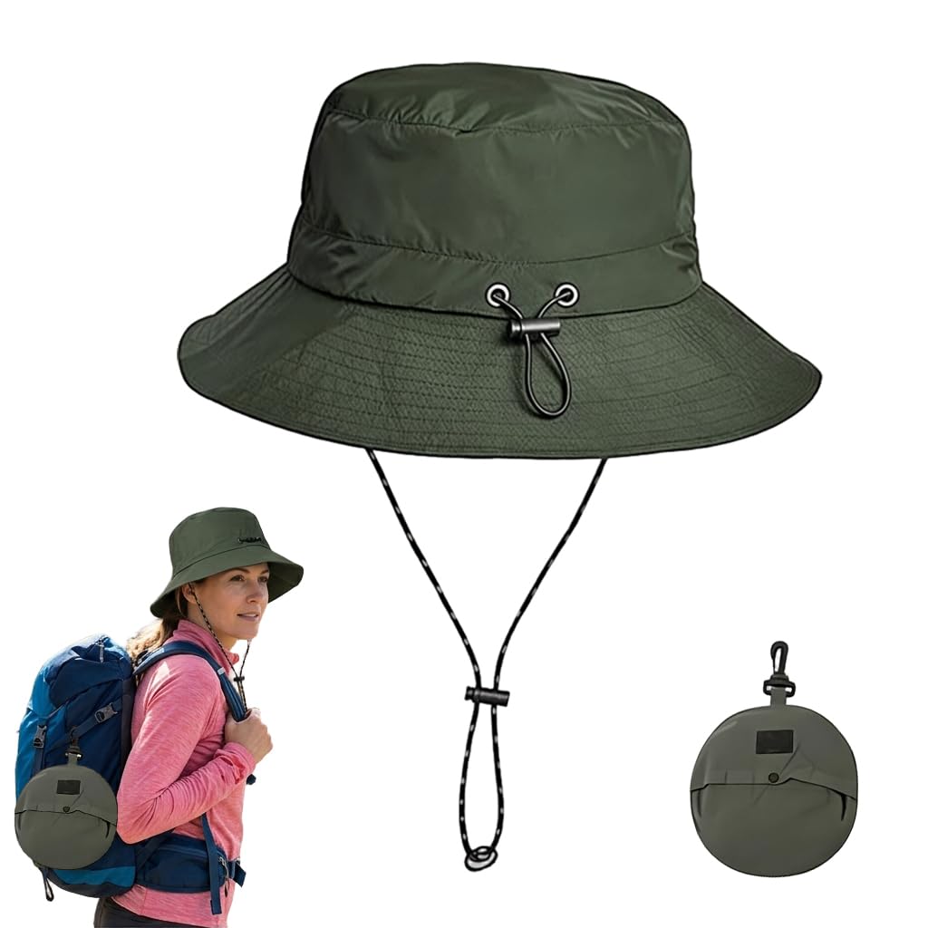 Zibuyu® Wide Brim Summer Cap for Men, Sun Protection Bucket Hat with Adjustable Chin Strap, Lightweight Foldable Outdoor Hat for Trekking, Fishing, Hiking & Travel(Khaki/Green)-image-29