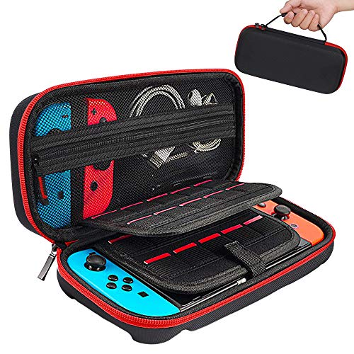 Étui pour Nintendo Switch avec 20 Emplacement Carte Housse Rigide de Rangement Zippée pour Console Joy-Cons Accessoires Noir