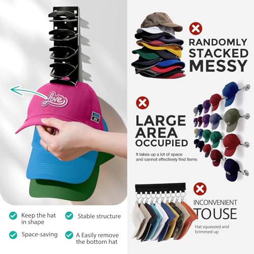 2-Pack Wall-Mounted Baseball Cap Organizer Rack (Black) - image 5