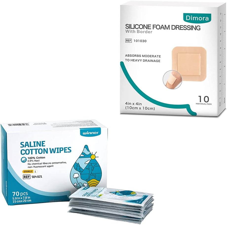 Unscented Baby Saline Wet Wipe, 100% Cotton & Silicone Foam Dressing with Border Adhesive Waterproof
