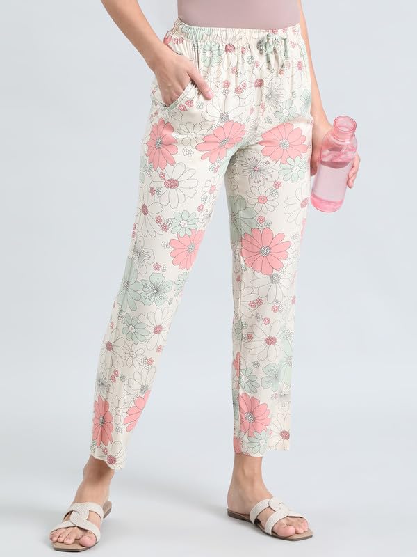 Image of GO COLORS Women Printed Woven Viscose Mid Rise Lounge Pants