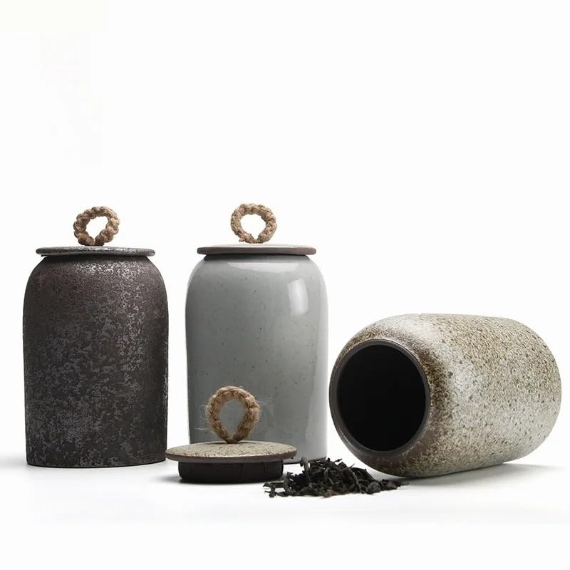 LYGSWDB Zuckerdose, Teedose, Vorratsbehälter, Keramik, versiegeltes Glas, Hanfseilgriff, Teedose, dekoratives Glas, Teebehälter, Teedosen, Bonbongläser, Teedose (Farbe: 03)