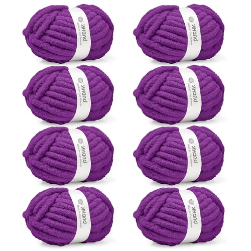 Image of Inhand Grape Purple Chunky Chenille Yarn for Hand Knitting,Thick Bulky Mom Blanket Yarn for Crocheting,Soft Fluffy Yarn for Mother's Day Gifts and Crafts for Women /Grandma,8 Pack (29.5Yds /8.4oz Each)