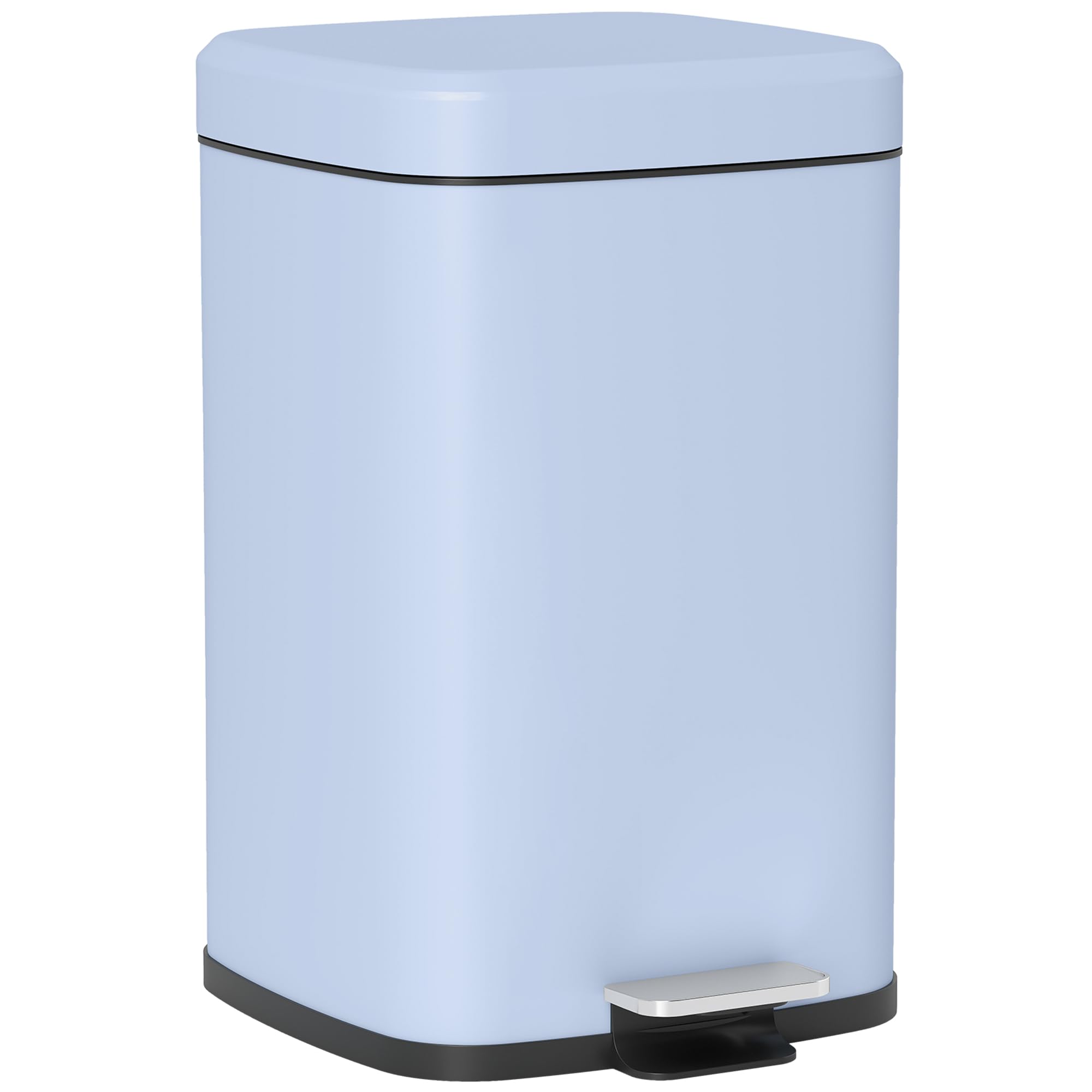HOMCOM Kitchen Pedal Bin - Metal Rubbish Bin with Soft-close Lid - Light Blue - Medium