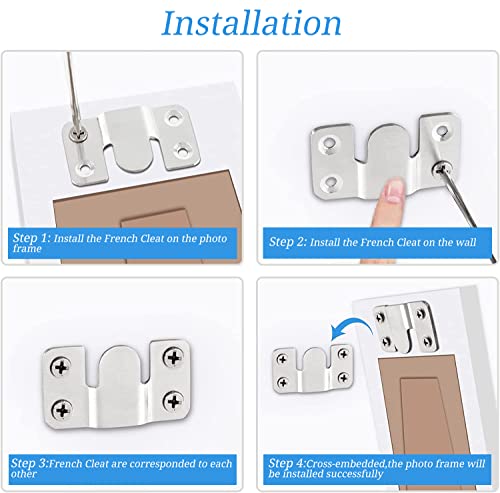 Image of Stainless Steel Picture Hangers,Photo Frame Hanging Hook Z Shaped Clip Bracket Furniture,4 Sets Flush Mount Bracket Wall Mount Hardware,French Cleat for Mirror, Photo Shelf and Cabinet (Black)