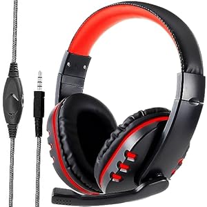 Retoo Gaming Headset, Headphones with Cable for PS4, PS5, PC, Xbox, Gamer Headphones with Microphone, Wired Headset with Microphone, 18 cm x 18.5 cm x 7 cm, Black/Red