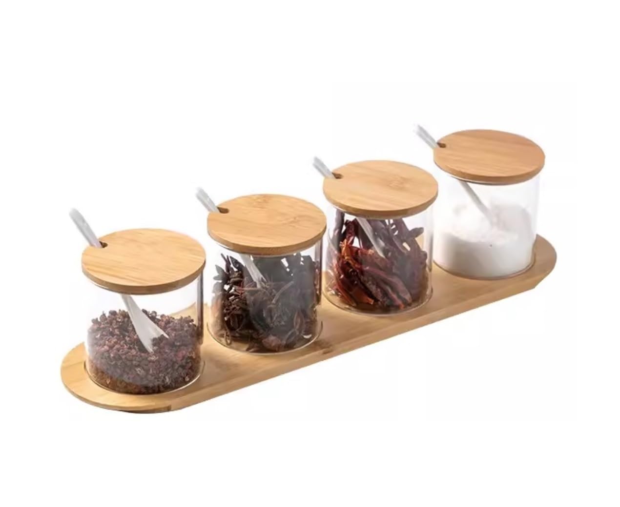 Azucarero Salero Botes Especias Conjunto De Caja De Condimentos De Vidrio, Botella De Especias, Contenedor De Condimentos, Caja De Condimentos Con Tapa Y Base De Bambú Frascos Especiarias Tarros Espec