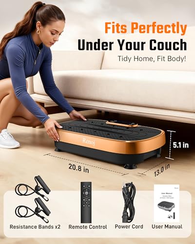 Image of Renoj Vibration Plate Exercise Machine, 3D Whole Body Vibration Platform for Lymphatic Drainage and Muscle Recovery, 455-lb Capacity Fitness Machine with Bluetooth Speaker and LED Display for Home Gym