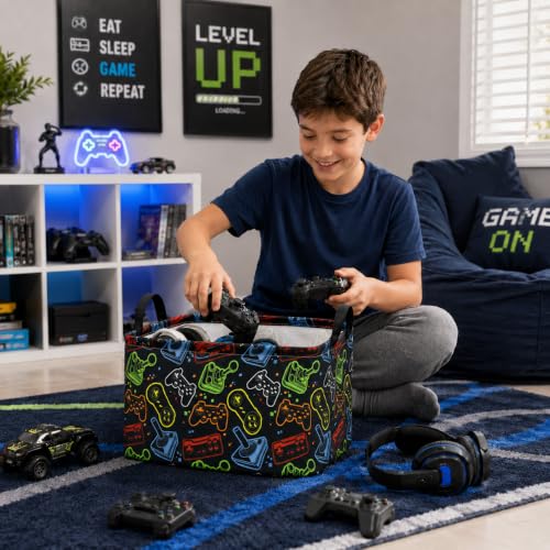 Image of Gift Storage Basket Rectangle Storage Organizer for Nursery Hamper Home Bedroom Laundry Hamper Shelf Baskets (Games)