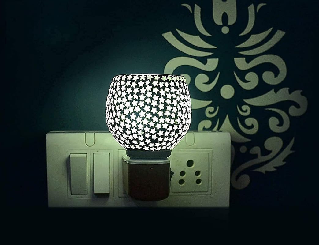 TRIXY Electric Ceramic Multicolor Aroma Diffuser Kapoor Dani | Camphor Diffuser Incense Burner Holder Kapoor Dani with Night Lamp for Home- Pack of 1, White Star 2