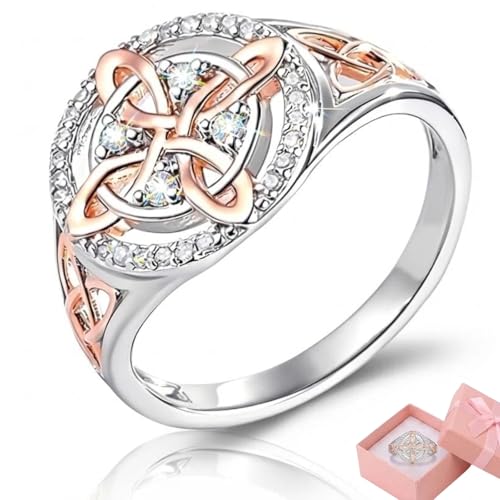 Witches Knot Protection Ring for Women Silver Tone with Rose Gold Detail - Vintage Celtic Symbol Jewelry Inspirational(11)