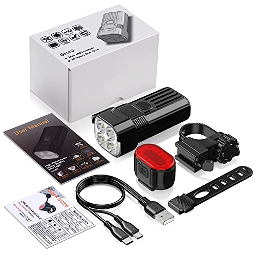 Eclairage Velo a LED Puissant, Super Lumineux 2000LM Lampe Velo de Montagne Avant et Arrière Kit, 4 Feux Avant de Lampe Vélo à LED, IP65 Etanche, USB Rechargeable 6 Modes D'éclairage Arrière Rouge - Image 8