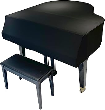 DEEP DEER Waterproof Dustproof Elastic Grand Piano Cover - Minimalist All-Black - with Elastic Drawstring - Fits Petite Grand & Baby/Medium/Parlor Grand Pianos S-FOR Baby Grand Pianos