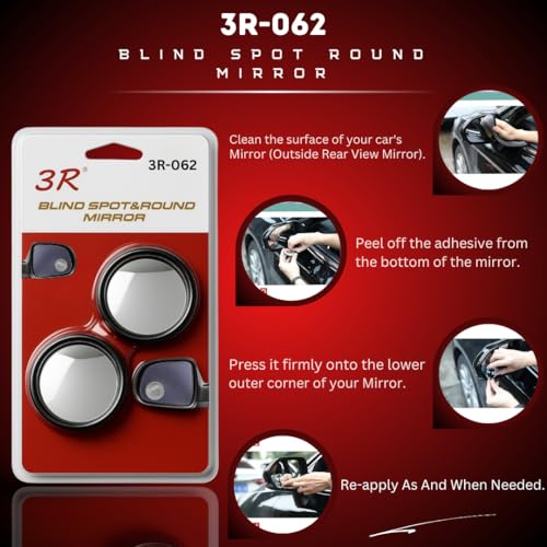 Image of DEZI 3R Blind Spot Mirrors HD Glass Car Accessories, 360 Safety Convex Rear View, Wide Angle Adjustable Mirror (2 Pcs) (3R-062, Round HD Convex)